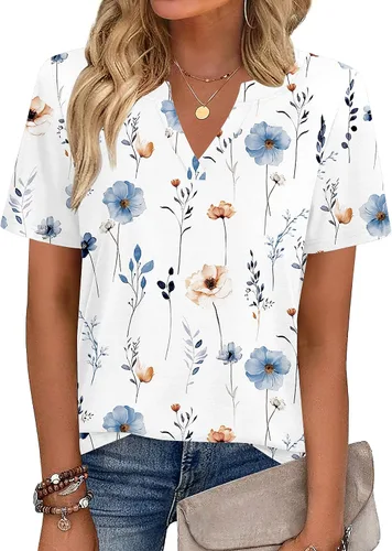 Miniatura 2 de Zeagoo Camisetas de manga corta con cuello en V para mujer, bonitas, elegantes, casuales, para negocios, trabajo, blusa