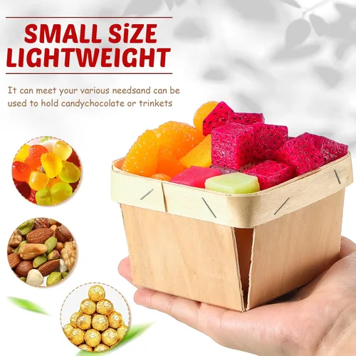 Miniatura 4 de Unittype 30 cestas de madera de madera de una pinta de frutas y bayas a granel de 4 x 4 x 2.5 pulgadas, cajas pequeñas cuadradas ventiladas