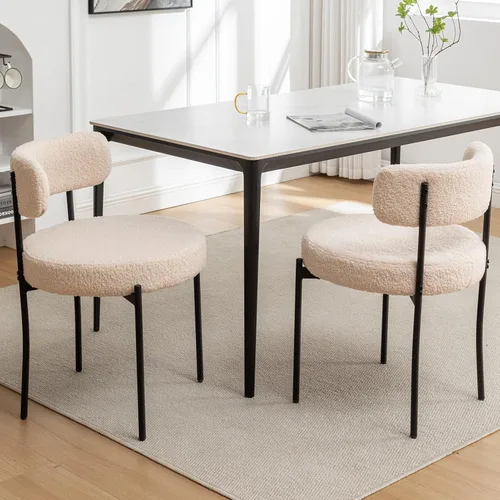 Boucle - Juego de 2 sillas de comedor modernas de mediados de siglo con patas de metal, sillas de cocina tapizadas para comedor, cocina (beige)