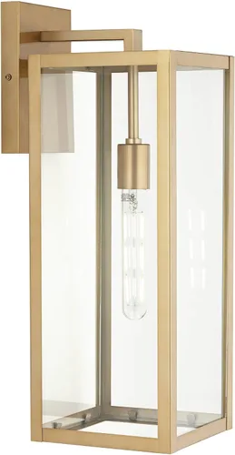 Miniatura 6 de John Timberland Titan - Juego de 2 lámparas de pared modernas para exteriores, marco rectangular dorado suave de 20 1/4 pulgadas, paneles de vidrio