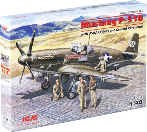 ICM 48125 - Modelo de avión Mustang P-51B con pilotos de la USAAF y personal de tierra. Avión militar de plástico - Escala 1:48