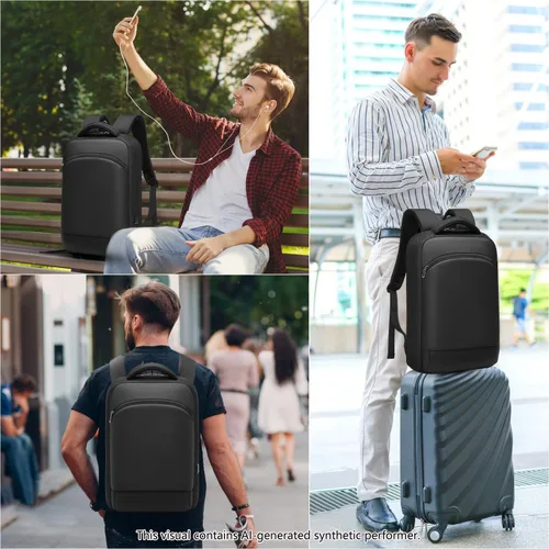 Miniatura 7 de Mochila delgada para laptop para hombre, mochila de negocios ligera de 15.6 pulgadas, mochila de viaje impermeable con puerto de cargador USB, bolsa
