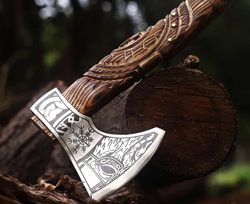 Miniatura 6 de Wazir Crafts Hacha Viking Hecha a Mano Hacha de lanzamiento de 18" de acero al carbono con mango de madera de fresno y funda de cuero Diseño