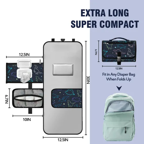 Miniatura 3 de Cambiador portátil rosa, impermeable, plegable, para bebé, con patrón de dinosaurio, cambiador de pañales, bolsa de viaje, cambiador de pañales