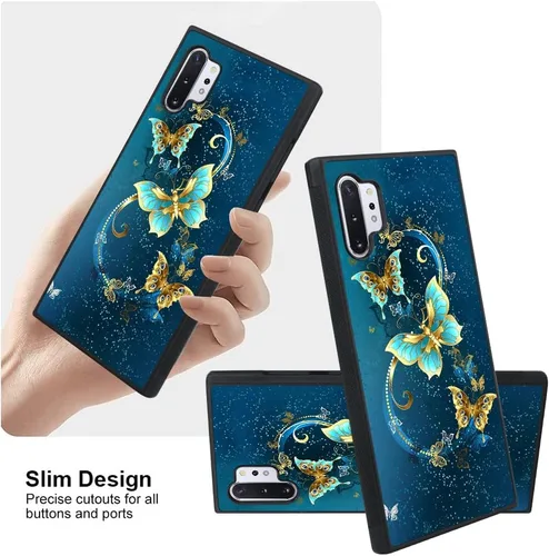 Miniatura 2 de OOK Funda para Galaxy Note 10 Plus de 6.8 pulgadas, [protector de pantalla integrado], bonito diseño de mariposa azul, parte trasera de Samsung
