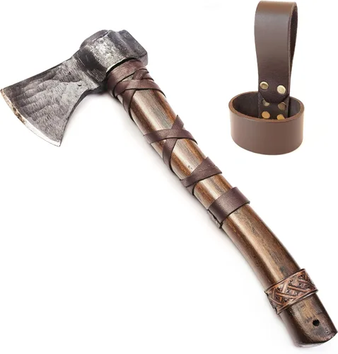 Norse Tradesman Hacha de lanzamiento vikingo de 14 pulgadas, hacha nórdica totalmente afilada, cabeza de hacha de acero al carbono con punto de cruz