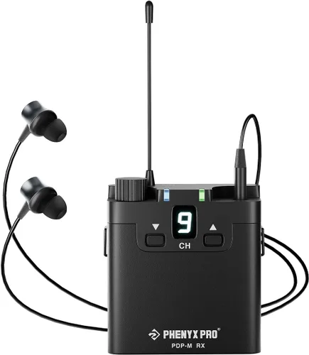 Miniatura 10 de Phenyx Pro Sistema de Monitor Inalámbrico UHF In-Ear, Sistema IEM Profesional con Monitoreo Estéreo, 16 Frecuencias, Rango de 200 pies, Transmisor