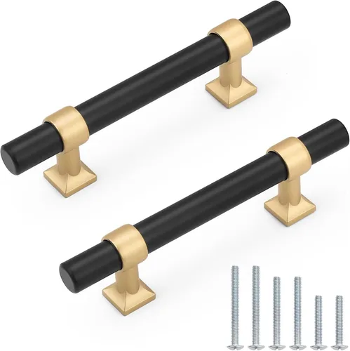 Miniatura 13 de Paquete de 5 pomos de gabinete negro mate, tiradores de gabinete de un solo agujero para cocina y baño, manija de barra en T de acero inoxidable