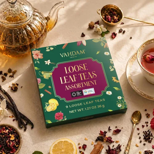 Miniatura 5 de VAHDAM Top 9 Exotic Loose Leaf Tea Sampler (más de 18 tazas) Mezclas florales y afrutadas con delicioso sabor Caliente y helado Perfecto