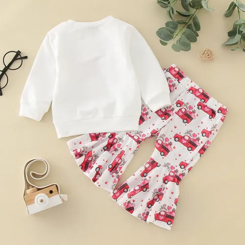 Miniatura 3 de Toddler Winter Long Sleeved Valentine's Day Letter Tops Love Car Print Flare Pants 2pcs School Shirts for Teen