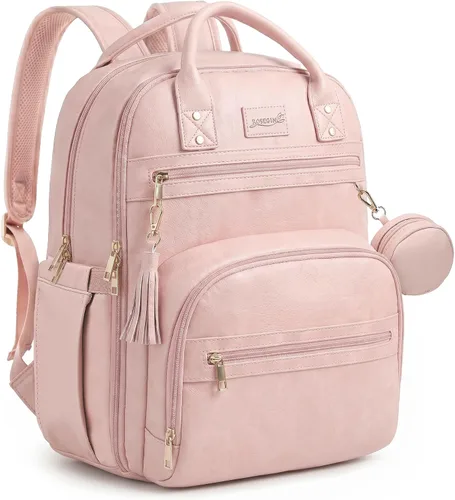 Miniatura 10 de ROSEGIN Mochila para pañales de cuero vegano de alta calidad con cambiador impermeable, cremalleras reforzadas y sin olor, organizador profesional