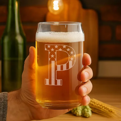 Miniatura 2 de Vaso de cerveza personalizado para hombres, vaso de cerveza personalizado de 16 onzas (4 diseños), nombre grabado y diseño de monograma inicial