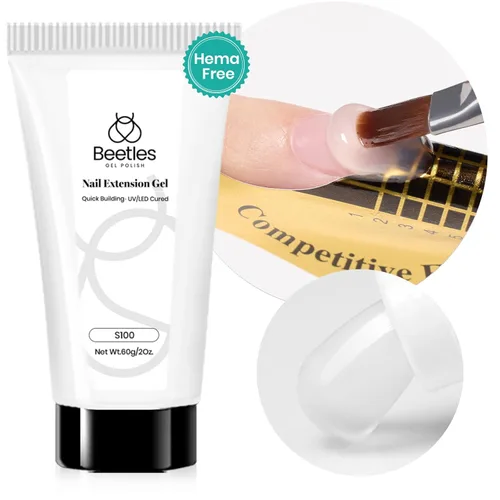 Beetles - Gel de uñas de polietileno sin hema, 2.16 oz, gel de extensión de uñas transparente que fortalece naturalmente el arte de larga duración,
