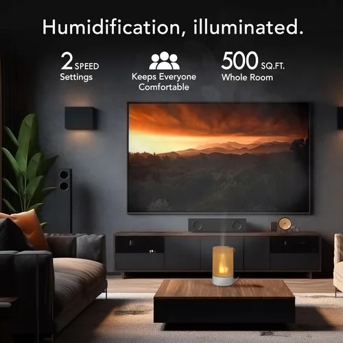 Miniatura 2 de Vornado Votiv Humidificador ultrasónico para toda la habitación con iluminación ambiental, salida de 2 galones, asa de transporte, recarga simple