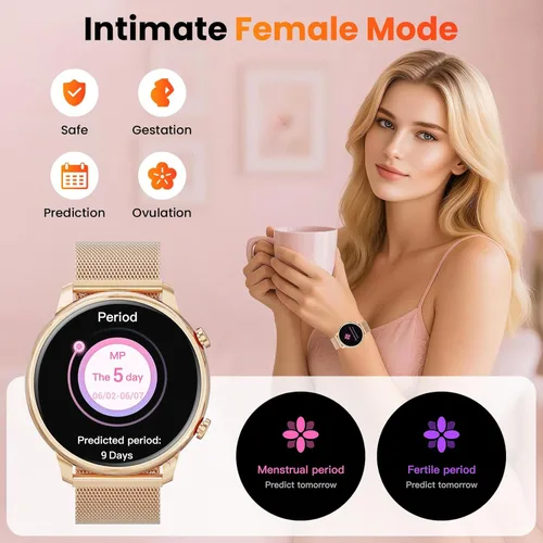 Miniatura 6 de Hwagol Relojes Inteligentes para Mujeres Teléfonos Android iPhone Compatible (Llamada Bluetooth), Rastreador de Fitness Redondo de 1.39'' Monitor