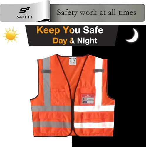 Miniatura 4 de sesafety Chaleco de seguridad reflectante con bolsillos y cremallera, chaleco de construcción de alta visibilidad, chaleco de alta visibilidad, ANSI