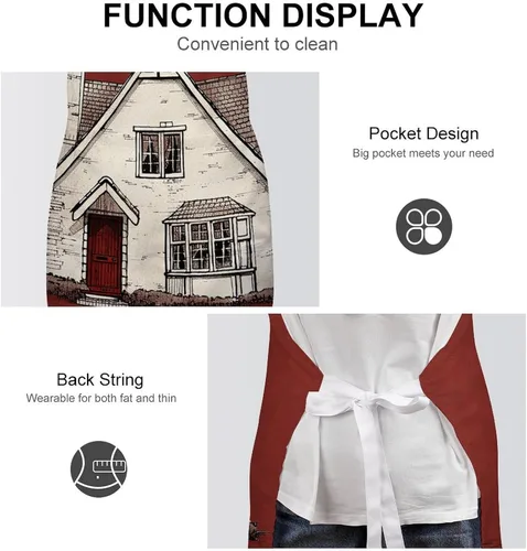 Miniatura 6 de MUSM Apron for Adults - 27.6 X 31.5 Inch, Heavy-Duty Polyester Aprons with Two Large Pockets, Waterproof White Line House Kitchen Apron for Cooking