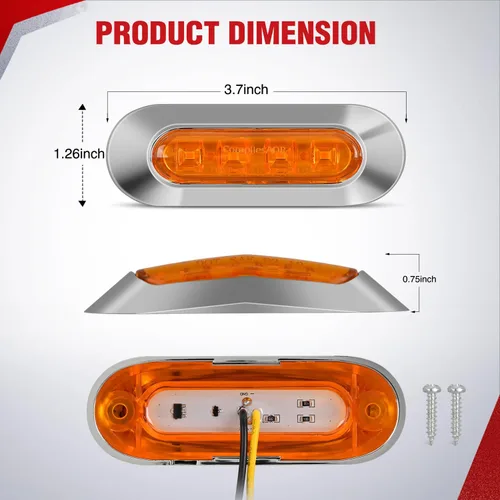 Miniatura 2 de Nilight 10 luces de marcador laterales ovaladas ámbar, 4 LED de 3.7 pulgadas, IP68 impermeable DC 12-24V con bisel cromado, universal