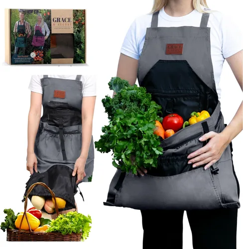 Miniatura 7 de Delantal de jardinería con bolsillos para mujeres y hombres, delantal de jardín con 7 bolsillos y bolsa interna con cordón, gran regalo Coriander