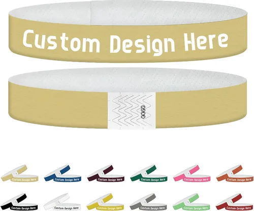 Pulseras para eventos, pulseras personalizadas de 3/4 pulgadas, pulseras de papel personalizadas para fiestas, 100 unidades con texto, logotipo, Oro
