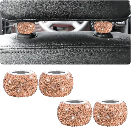 Miniatura 8 de BELOMI Paquete de 4 collares para reposacabezas de automóvil, collares brillantes para reposacabezas de automóvil, decoración de anillos, collares