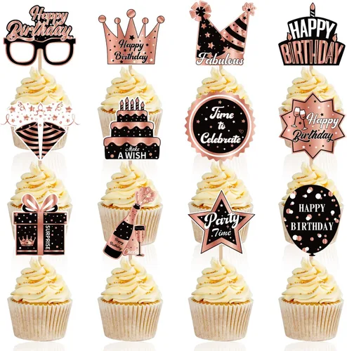 Miniatura 10 de 48 piezas de suministros de fiesta de cumpleaños boho, decoración de cupcakes boho para fiesta de cumpleaños, suministros de decoración de pasteles