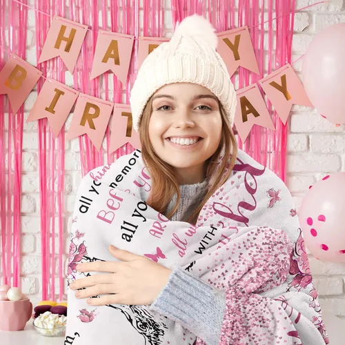 Miniatura 2 de Vuinezo Regalos de cumpleaños para niñas, mamá, hermana, esposa, decoración única de cumpleaños para mujeres, manta de forro polar de 50 x 60