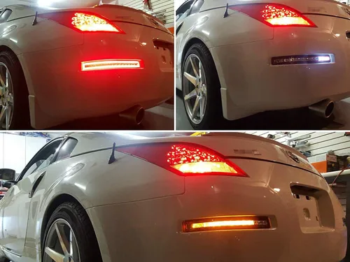 Miniatura 3 de iJDMTOY Lente transparente con interior rojo oscuro todo en uno LED completo parachoques inferior Lámparas traseras compatibles con Nissan 2003-2009