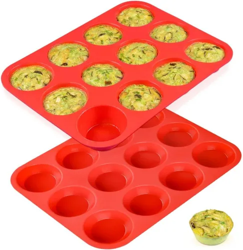 Miniatura 7 de Molde de silicona para magdalenas, mini molde para magdalenas, 12 tazas regulares y mini 24 tazas de lata para magdalenas, juego de 2 para hornear