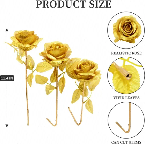 Miniatura 2 de Eternal Blossom 12 rosas artificiales doradas, flores de seda falsa con tallo corto, adecuadas para decoración de fiestas de boda y familia, 12