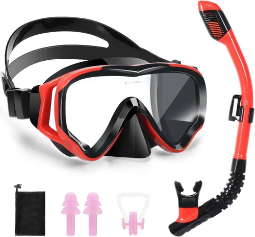 Miniatura 23 de Juego de esnórquel para niños, juego de máscara de esnórquel seca completa para adultos, protección antivaho, unisex, vista panorámica HD
