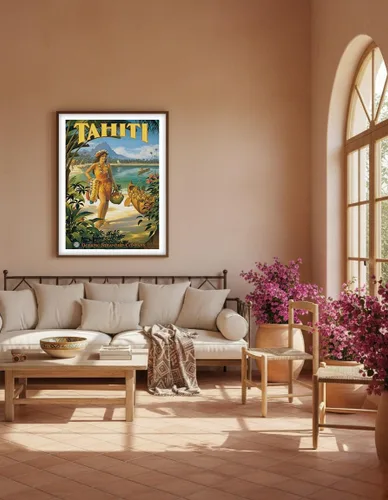 Miniatura 5 de Tahiti - Oceanic Steamship Company - Tahitian Native with Fruit and Flower Leis - Vintage Ocean Liner Travel Poster by Kerne Erickson - Master Art