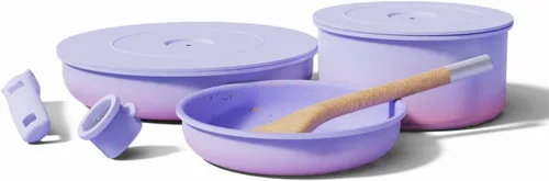 Miniatura 9 de Ombré - Juego de utensilios de cocina de titanio de cerámica, no tóxicos, antiadherentes, sistema modular de 8 piezas con mango extraíble y tapa