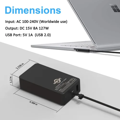 Miniatura 6 de Cargador de 127 W para Microsoft Surface Book 3 2 1, Surface Laptop 7 6 5 Go2 Studio Go 4 3 2 1, Surface Pro 11 10 9 8 7+ X 7 6 5 4 3, Surface Go 3