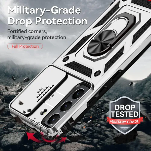 Miniatura 5 de Funda para Samsung Galaxy S22 con cubierta para lente de cámara, protector de pantalla HD, doble capa de grado militar a prueba de caídas, soporte
