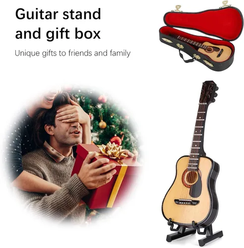 Miniatura 4 de Guitarra en miniatura con soporte y estuche, modelo de guitarra mini con soporte y estuche Instrumento musical en miniatura ideal para niños