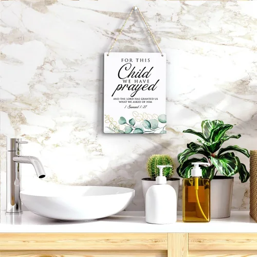 Miniatura 5 de Decoración Inspiradora, Por Este Niño Hemos Orado 1 Samuel 1:27, Letrero Colgante de Madera con Escritura Versículo de la Biblia Arte de Pared