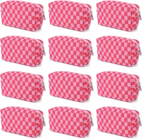 Miniatura 25 de SOIDRAM 6 Piezas Bolsa de Maquillaje a Cuadros Preppy Bolsa de Cosméticos a Granel Rosa Negra Bolsa de Maquillaje Personalizada Bolsa de Viaje de 6