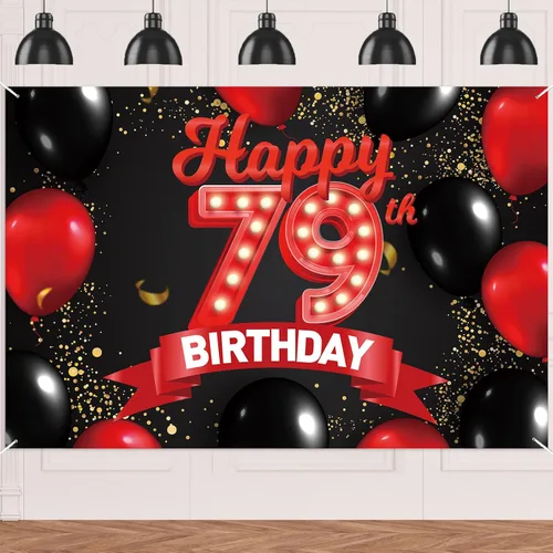 Miniatura 78 de Cartel de feliz cumpleaños 15 color rojo y negro, decoración temática de globos para niñas y mujeres, princesas de 15 años, fiesta de cumpleaños