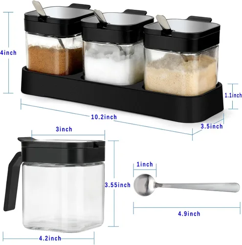Miniatura 6 de Mlici Contenedor de especias para condimentos con tapas y cucharas, recipientes de vidrio transparente de 8.6 onzas, contenedor de condimentos