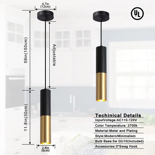 Miniatura 5 de Moderno juego de 3 mini lámparas colgantes de metal dorado negro lámparas de techo con bombilla LED colgante luz para cocina, isla, sala de estar