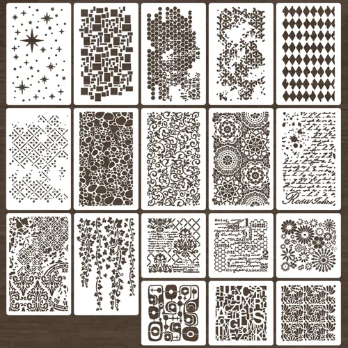 Plantillas para manualidades, plantillas de textura reutilizables, hojas de damasco, floral, cubista, fondo mixto, plantillas para madera, lona,