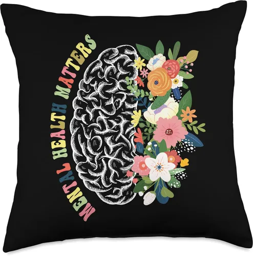 Miniatura 5 de Mental Health Matters Floral Brain Design Matters Plant Lovers - Almohada de concientización sobre la salud mental, 16 x 16 pulgadas, multicolor