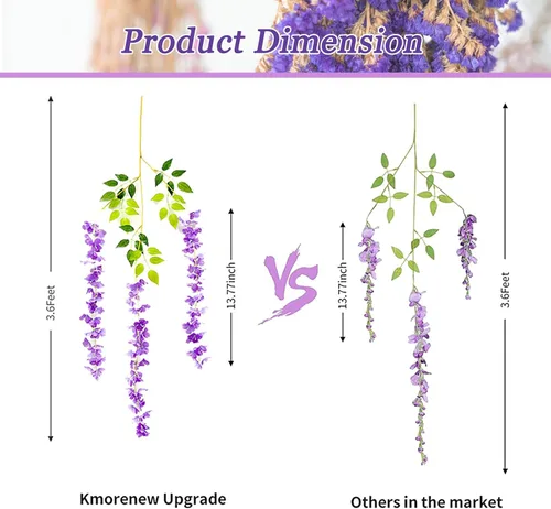 Miniatura 5 de Paquete de 12 guirnaldas de flores colgantes de glicina morada, enredaderas de flores artificiales de 3.77 pies, glicinia falsa, guirnalda colgante