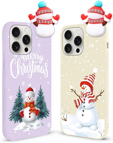 Miniatura 30 de Paquete de 2 fundas navideñas lindas para iPhone 13 Pro, patrón rojo 3D de muñeco Papá Noel muñeco de nieve Feliz Navidad de silicona suave TPU