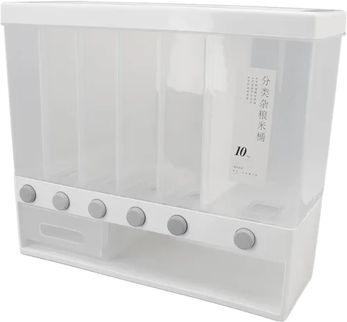 Dispensador de arroz, dispensador de alimentos secos de 6 rejillas montado en la pared, recipientes grandes de almacenamiento de cereales secos para