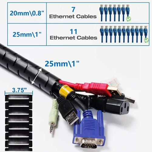 Miniatura 2 de RELIANCER Organizador de manguitos de gestión de cables de 10 pies, organizador de cables en espiral de 1/2 pulgada con 4 clips para cables y clip
