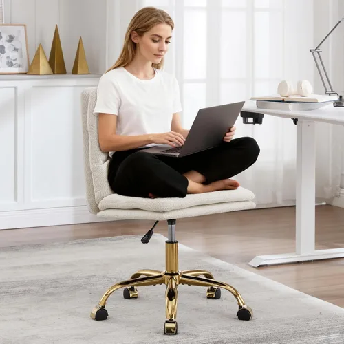 Silla de oficina en casa sin brazos de tela, moderna silla de escritorio ergonómica con respaldo alto con ruedas, silla giratoria de altura