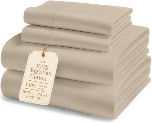 Miniatura 42 de Sábanas de algodón egipcio 100% tamaño Queen - Lujoso juego de sábanas Queen de 1000 hilos, naturalmente refrescantes y transpirables, tejido satén