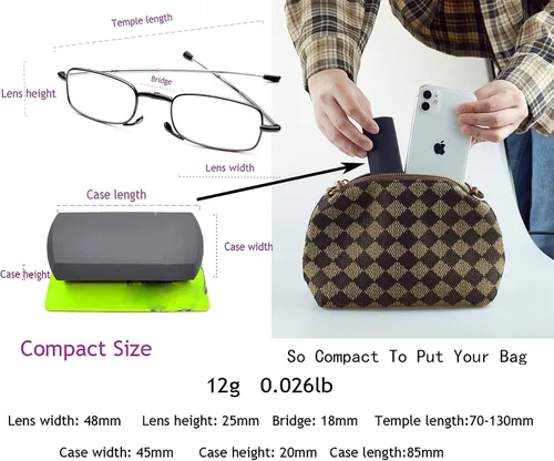Miniatura 3 de HIGHLIKE Hard Cases Folding Reading Glasses, Pocket Wallet Purse Compact Spring Hinge Readers, Transparent Clear Lens Paquete de 3: 3 plomizos